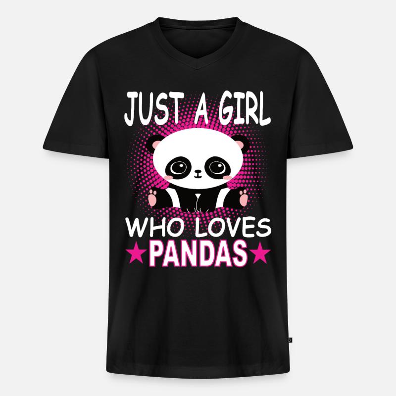 Panda - Männer Premium Bio T-Shirt mit V-Ausschnitt - Schwarz