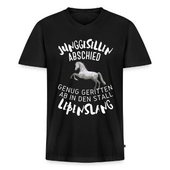 JUNGGESELLENABSCHIED Lustig Single Geschenkidee - Männer Premium Bio T-Shirt mit V-Ausschnitt - Schwarz - Vorne - Nico (187cm)