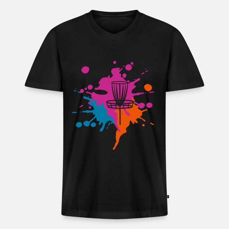 Frisbee-Golf Farbiger Klecks - Männer Premium Bio T-Shirt mit V-Ausschnitt - Schwarz