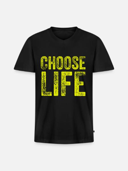 CHOOSE LIFE GEORGE WHAM YOG GIFT - Men's Premium Organic T-shirt with V-neck - black