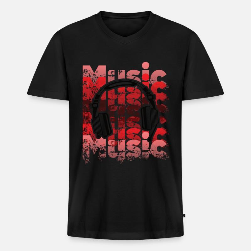 Kopfhöhrer - Männer Premium Bio T-Shirt mit V-Ausschnitt - Schwarz