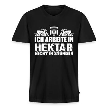 ich arbeite in hektar - Männer Premium Bio T-Shirt mit V-Ausschnitt - Schwarz - Vorne - Nico (187cm)