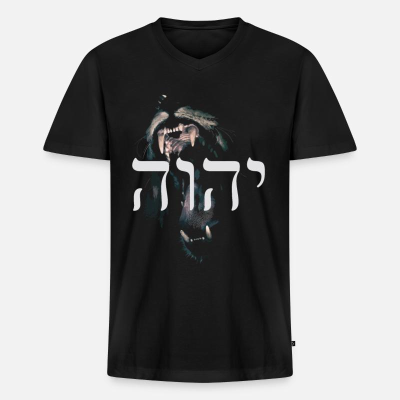 Israele Dio Torah Ebraico Leone di Giuda Regalo - Maglietta ecologica premium da uomo con scollo a V - nero