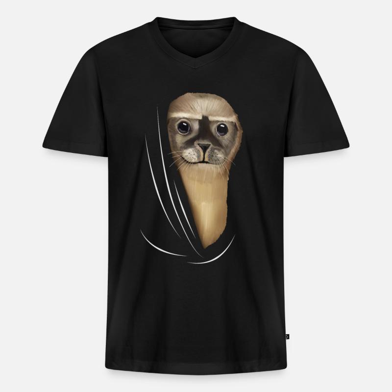 Robbe Robben Robbenliebhaber Geschenk - Männer Premium Bio T-Shirt mit V-Ausschnitt - Schwarz