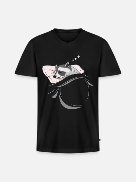 Sleeping and slumbering raccoon - Men's Premium Organic T-shirt with V-neck - black