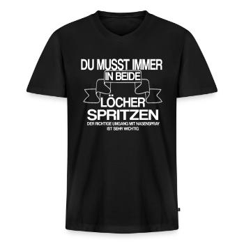 Sex Spruch Anal Porno Swinger - Männer Premium Bio T-Shirt mit V-Ausschnitt - Schwarz - Vorne - Nico (187cm)