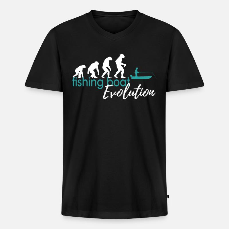 Fishing Boat Evolution - Männer Premium Bio T-Shirt mit V-Ausschnitt - Schwarz