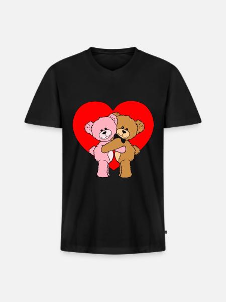 Herzen Bärchen Geschenk für verliebte Bären Herz - Männer Premium Bio T-Shirt mit V-Ausschnitt - Schwarz