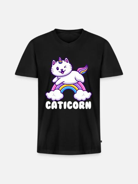Caticorn rainbow - Men's Premium Organic T-shirt with V-neck - black
