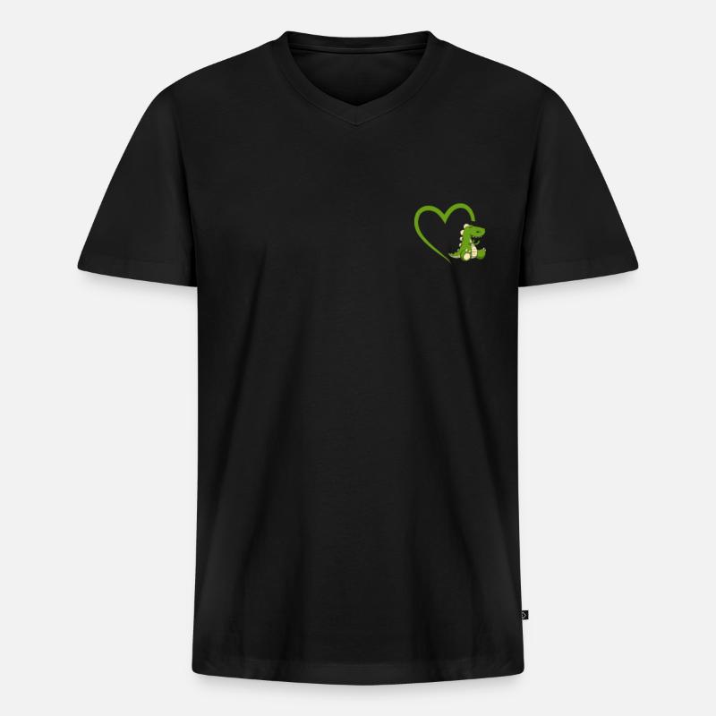 Dinosaurier Herz Dino Mittelfinger Geschenk - Männer Premium Bio T-Shirt mit V-Ausschnitt - Schwarz