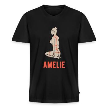 Amelie | Bondage | Sex | BDSM | Kinbaku | Shibari - Men's Premium Organic T-shirt with V-neck - black - Front - Nico (187cm)