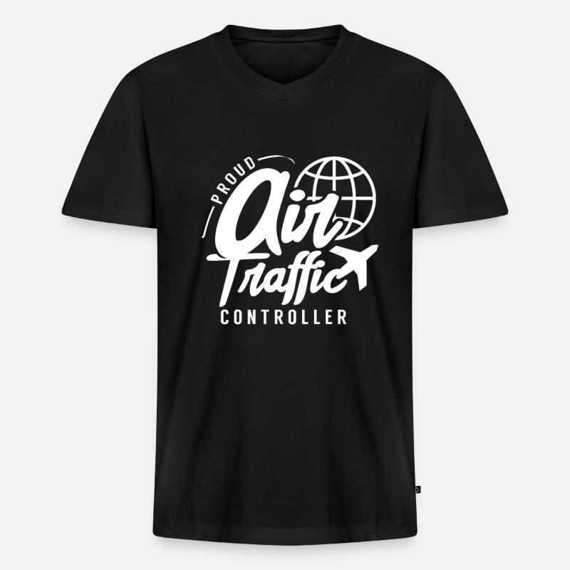 Stolzer Fluglotse Luftraum Flugsicherung Beruf - Männer Premium Bio T-Shirt mit V-Ausschnitt - Schwarz