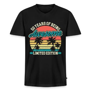 50.Geburtstag 50.Geburtstag Mann 50 - Männer Premium Bio T-Shirt mit V-Ausschnitt - Schwarz - Vorne - Nico (187cm)
