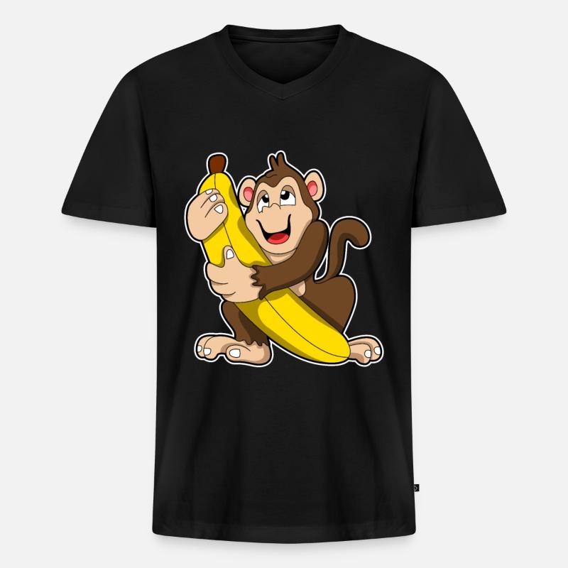 Affe mit Bananen - Männer Premium Bio T-Shirt mit V-Ausschnitt - Schwarz