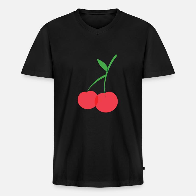 Kirschen - Männer Premium Bio T-Shirt mit V-Ausschnitt - Schwarz