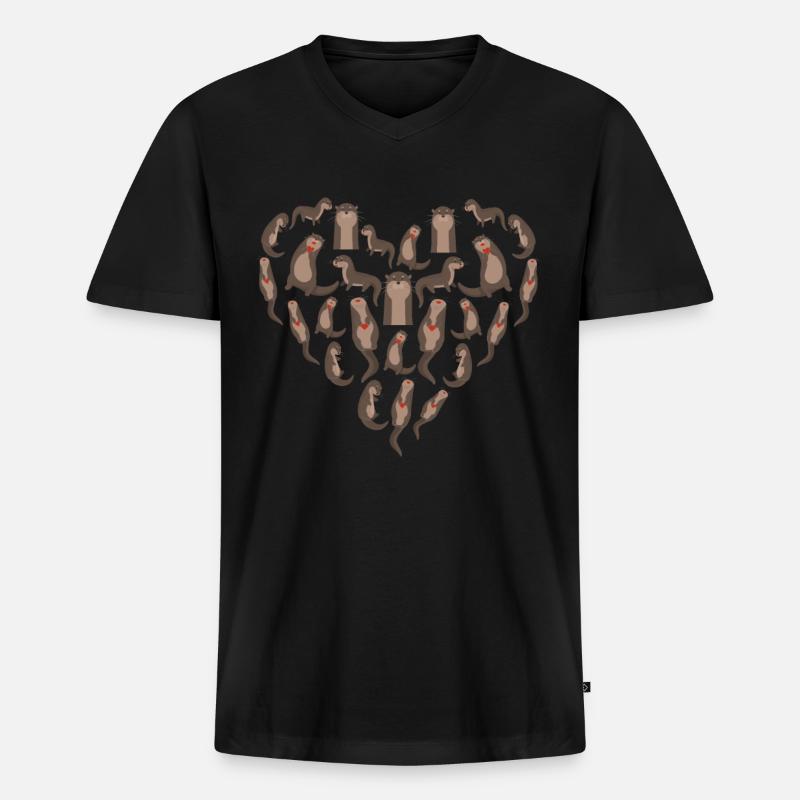 Otter Herz Geschenk - Männer Premium Bio T-Shirt mit V-Ausschnitt - Schwarz