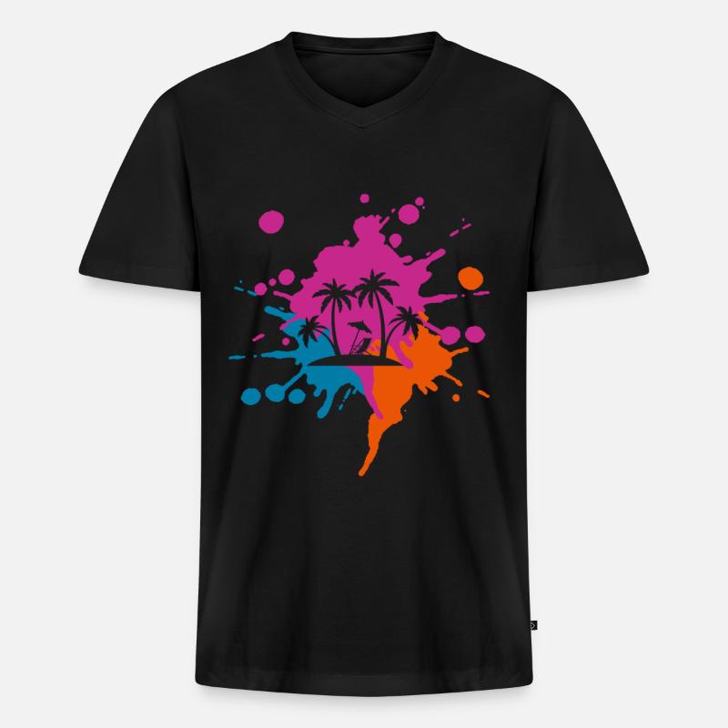 Urlaub Farbiger Klecks - Männer Premium Bio T-Shirt mit V-Ausschnitt - Schwarz