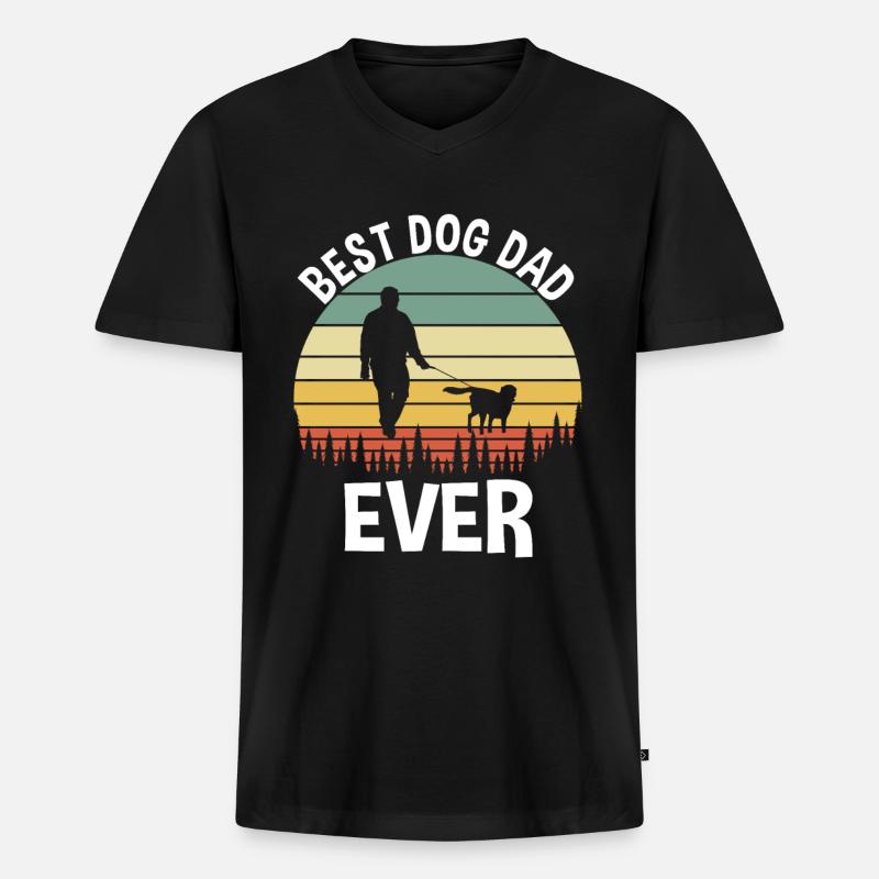 Best Dog Dad Ever - Männer Premium Bio T-Shirt mit V-Ausschnitt - Schwarz