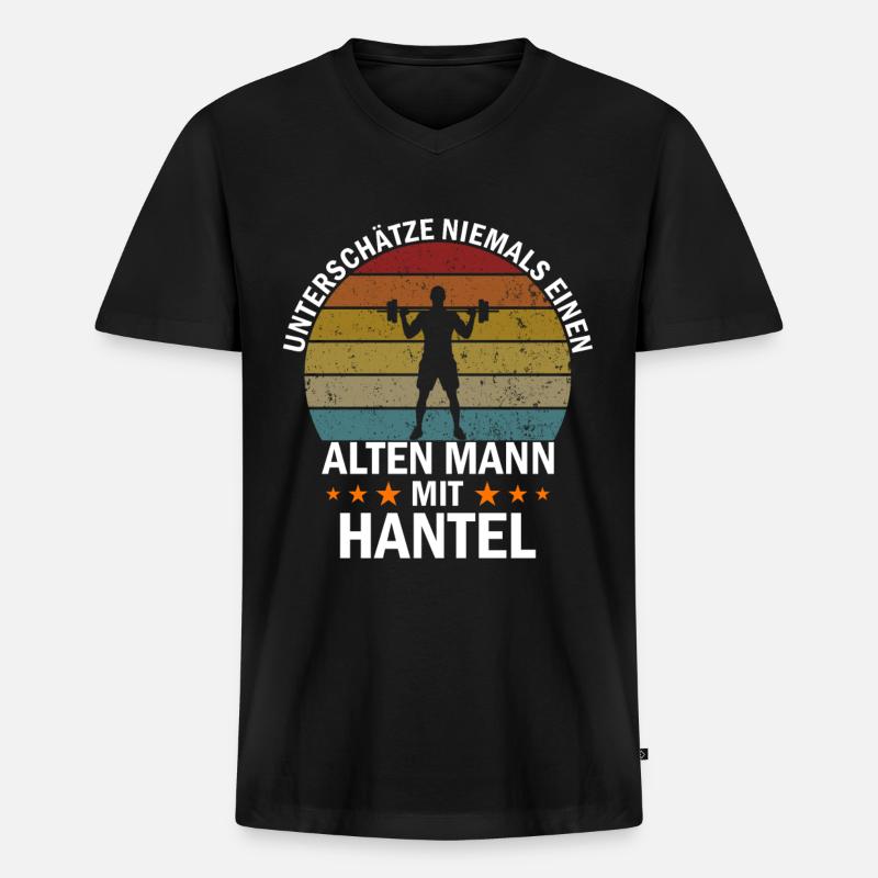 Hantel Bodybuilder - Männer Premium Bio T-Shirt mit V-Ausschnitt - Schwarz