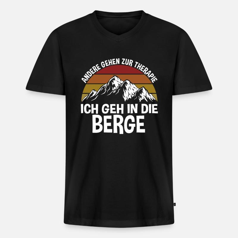 Wanderer Berge Statt Therapie - Männer Premium Bio T-Shirt mit V-Ausschnitt - Schwarz