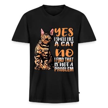 Katze Katzen Katzenliebhaber riechen duften - Männer Premium Bio T-Shirt mit V-Ausschnitt - Schwarz - Vorne - Nico (187cm)