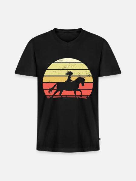 Rétro fille cheval - T-shirt encolure en V Premium bio Homme - noir