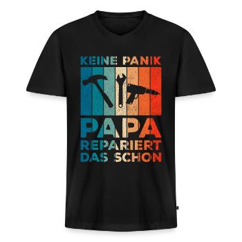 Keine Panik Papa repariert das schon Retro - Männer Premium Bio T-Shirt mit V-Ausschnitt - Schwarz - Vorne - Nico (187cm)