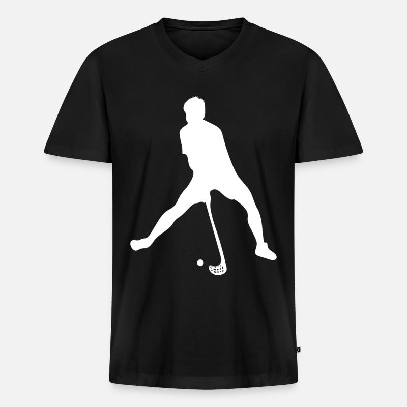 Floorball - Männer Premium Bio T-Shirt mit V-Ausschnitt - Schwarz