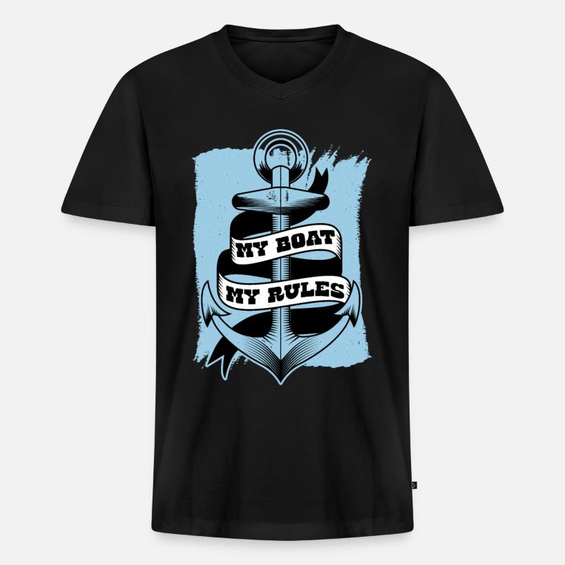 Boot Schiff Skipper - Männer Premium Bio T-Shirt mit V-Ausschnitt - Schwarz
