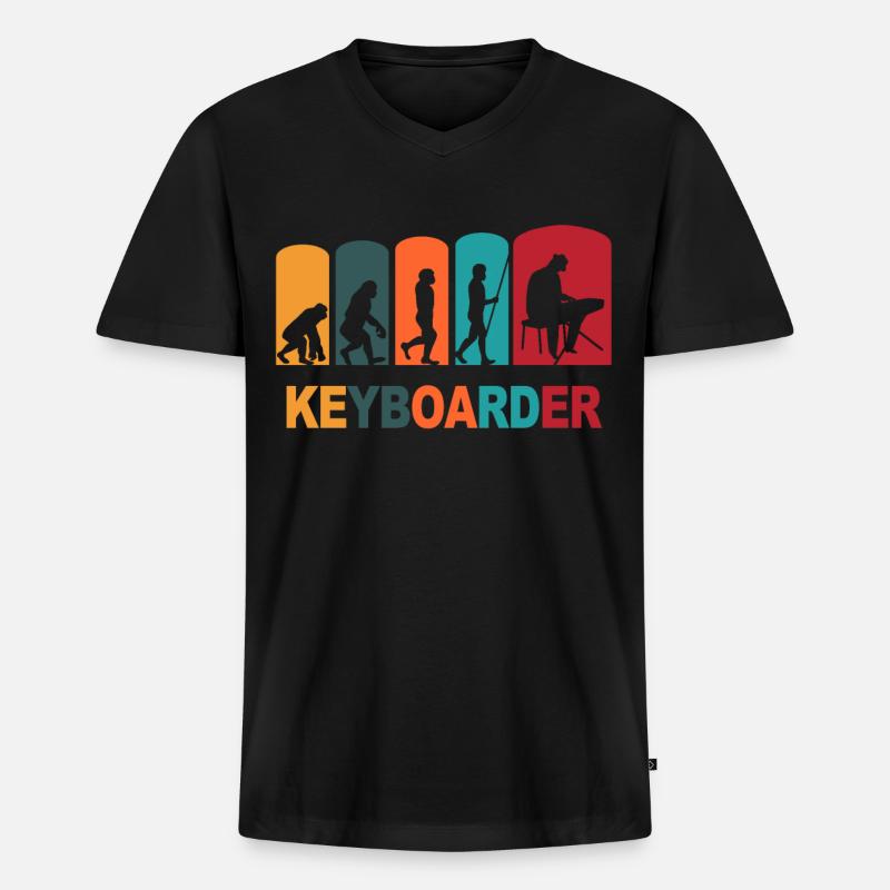 Keyboarder Evolutions Keyboardspieler - Männer Premium Bio T-Shirt mit V-Ausschnitt - Schwarz