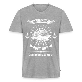 Kreuzfahrt Sprüche Kreuzfahrtschiff Anker Geschenk - Männer Premium Bio T-Shirt mit V-Ausschnitt - Grau meliert - Vorne