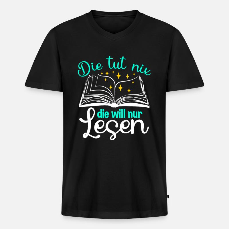 Leseratte will nur lesen - Männer Premium Bio T-Shirt mit V-Ausschnitt - Schwarz