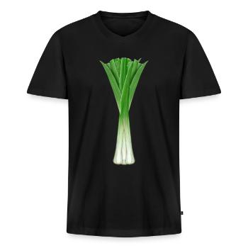 Récolte de poireaux Potager Jardin Oignons de poireaux Cuisine - T-shirt encolure en V Premium bio Homme - noir - Devant - Nico (187cm)