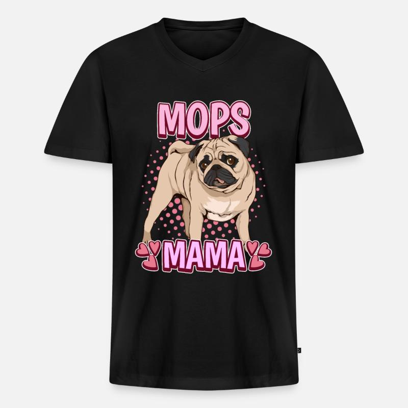 Mops Mama - Männer Premium Bio T-Shirt mit V-Ausschnitt - Schwarz
