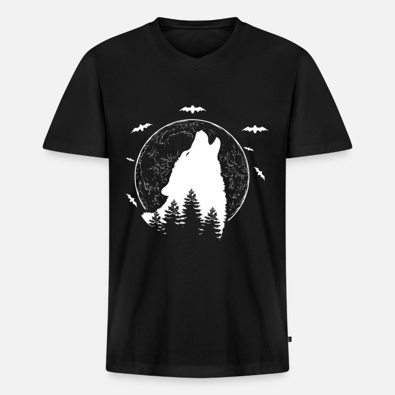 Wolf - Männer Premium Bio T-Shirt mit V-Ausschnitt - Schwarz
