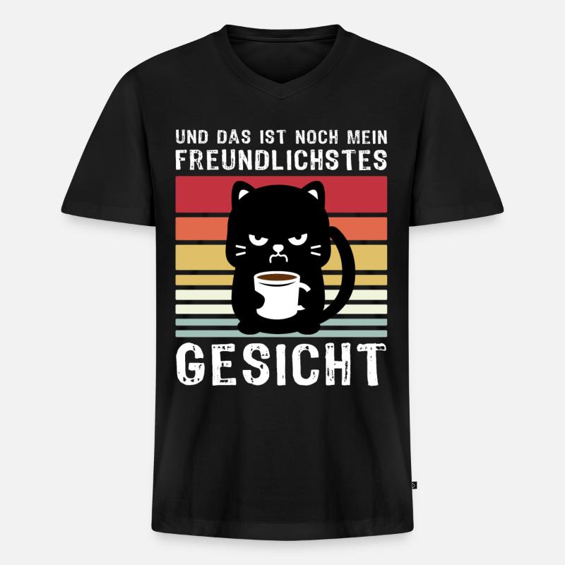 Katzen Kaffee Katze - Männer Premium Bio T-Shirt mit V-Ausschnitt - Schwarz