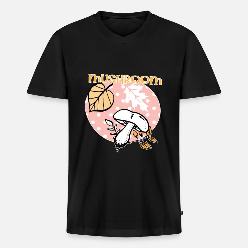 Pilz Herbst - Männer Premium Bio T-Shirt mit V-Ausschnitt - Schwarz