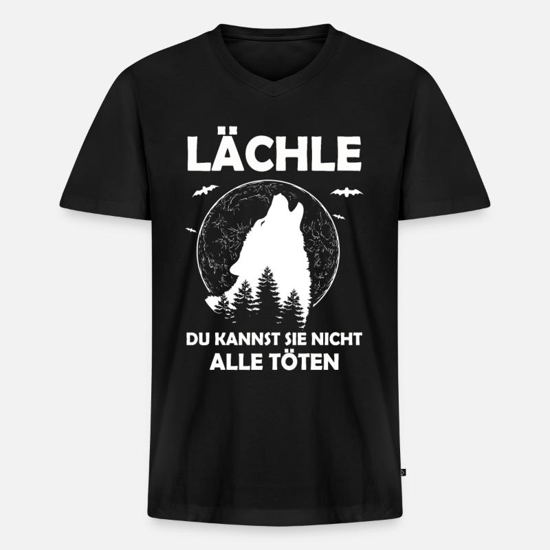 Wolf Tshirt Anführer Führer Rudel Leitwolf Chef - Männer Premium Bio T-Shirt mit V-Ausschnitt - Schwarz