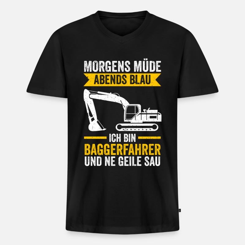 Baggerfahrer Tiefbau Bagger - Männer Premium Bio T-Shirt mit V-Ausschnitt - Schwarz