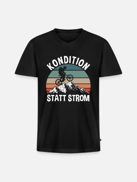 Fahrrad Kondition statt Strom - Männer Premium Bio T-Shirt mit V-Ausschnitt - Schwarz