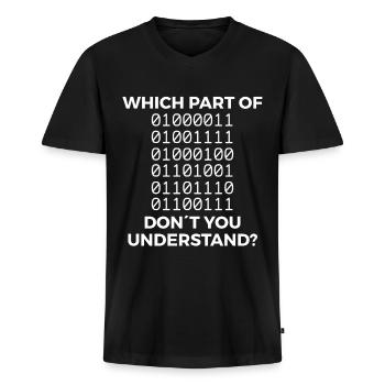 Lustiger Binärcode Spruch - Männer Premium Bio T-Shirt mit V-Ausschnitt - Schwarz - Vorne - Nico (187cm)