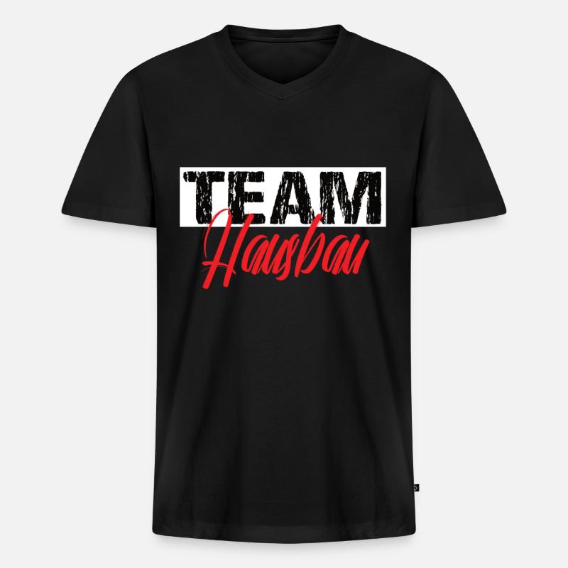 Team Hausbau - Männer Premium Bio T-Shirt mit V-Ausschnitt - Schwarz