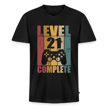 21. Geburtstag Level 21 Complete Gamer 21 Jahre - Männer Premium Bio T-Shirt mit V-Ausschnitt - Schwarz - Vorne - Nico (187cm)