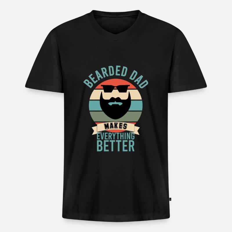 Bearded Dad Make Everything Better - Männer Premium Bio T-Shirt mit V-Ausschnitt - Schwarz