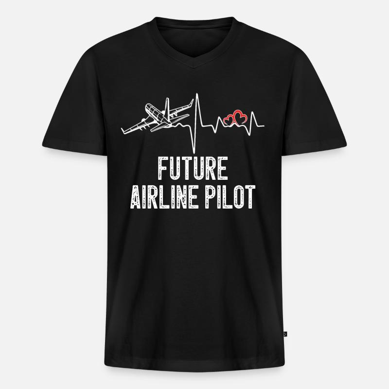 Framtida pilot hjärtslag flygplan - Ekologisk premium-T-shirt med V-ringning herr - svart
