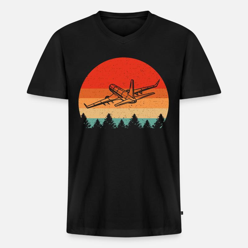 Retro fly til fly fly pilot - Premium økologisk T-shirt med V-hals til mænd - sort