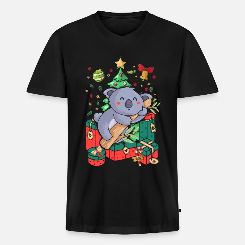 Pull de Noël moche Koala - T-shirt encolure en V Premium bio Homme - noir
