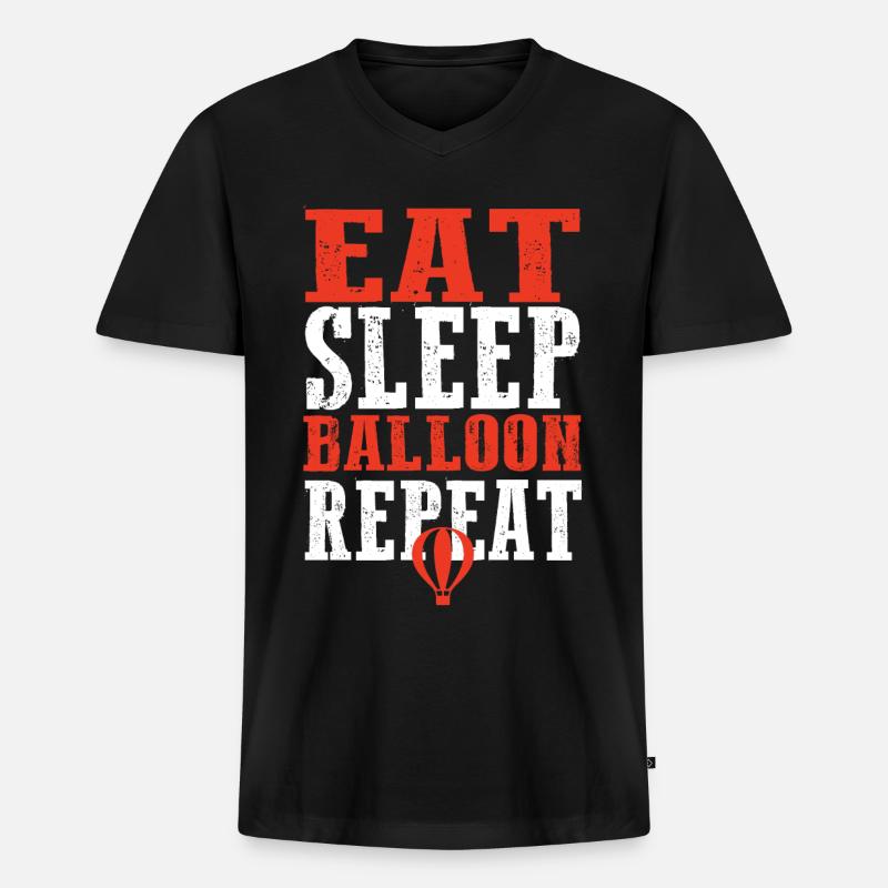 Eat Sleep Balloon Repeat - Männer Premium Bio T-Shirt mit V-Ausschnitt - Schwarz