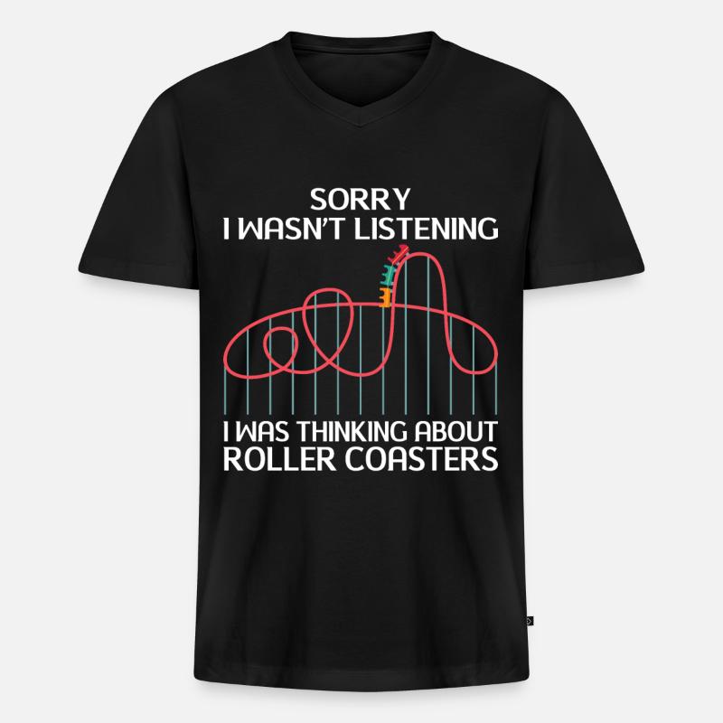 Achterbahn Freizeitpark Rollercoaster Fahrgeschäft - Männer Premium Bio T-Shirt mit V-Ausschnitt - Schwarz
