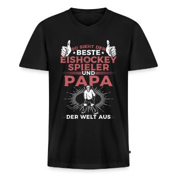 Eishockey Papa Eishockey Spieler Papa - Männer Premium Bio T-Shirt mit V-Ausschnitt - Schwarz - Vorne - Nico (187cm)